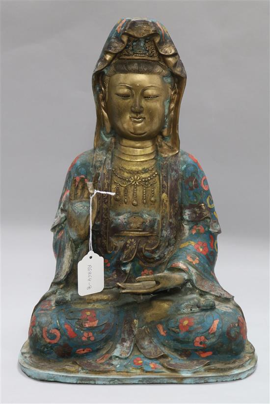 A large gilt bronze and cloisonne enamel figure of Guanyin height 44cm